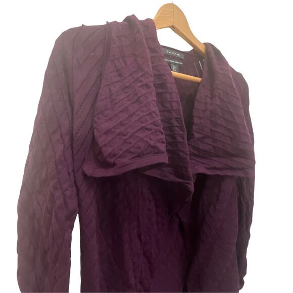 Tahari 100% Merino Wool Sweater Sz M Women's Open Cardigan Wide Collar Maroon - Picture 1 of 8